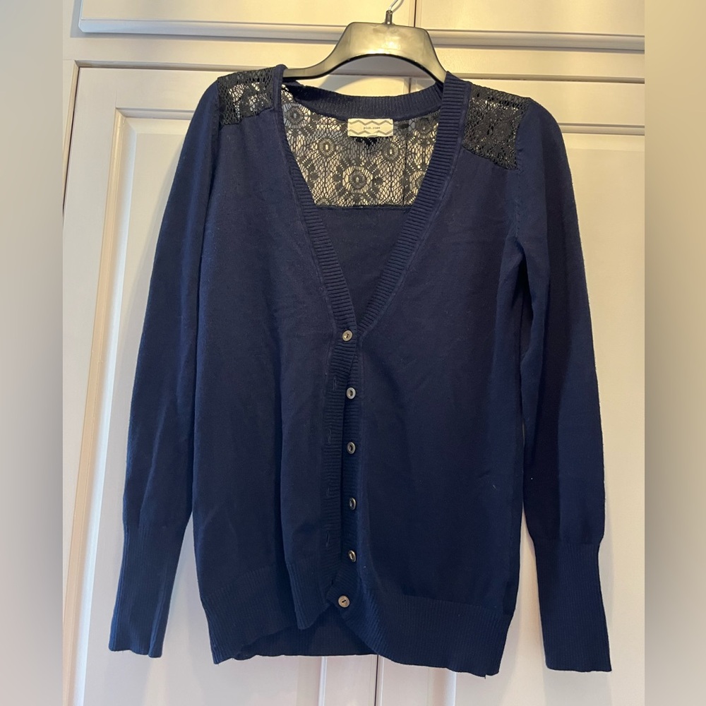 Dark Blue Sweater-Pink Rose-With Lace Back.